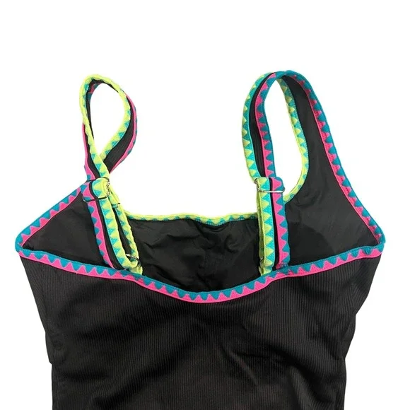NWT Ribbed One Piece POPVIL Swimsuit Bright Trim Accents Sexy Modern Style - Picture 3 of 4